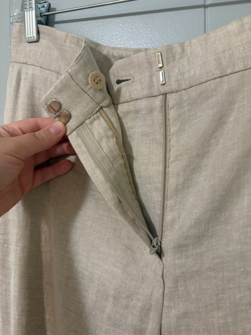 Theory Terena High Waist Wide Leg Trouser Pants Linen Blend Sierra/White Size 8 - Picture 9 of 12